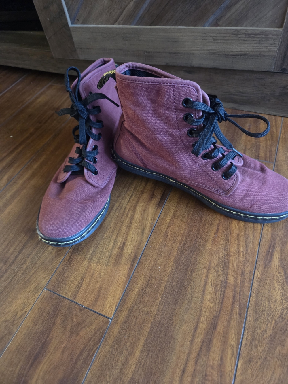 Dr. Martens Burgundy Canvas Slip-On Shoes